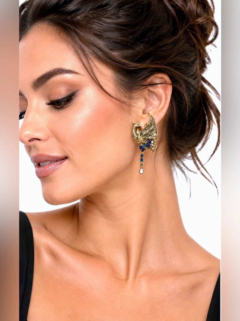 Heidi Daus Crystal Phoenix Swan Statement Earrings Vintage